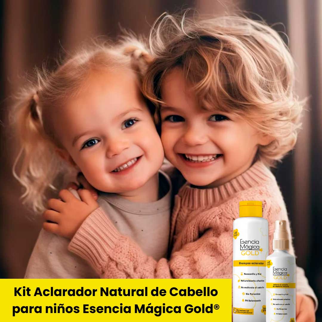 Cabello claro, brillante y protegido con el Kit Aclarador Shampoo + Tonico Gold kids